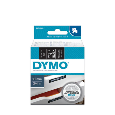 Dymo D1 kazetta, 19mmx7m, fehér/fekete (45811)